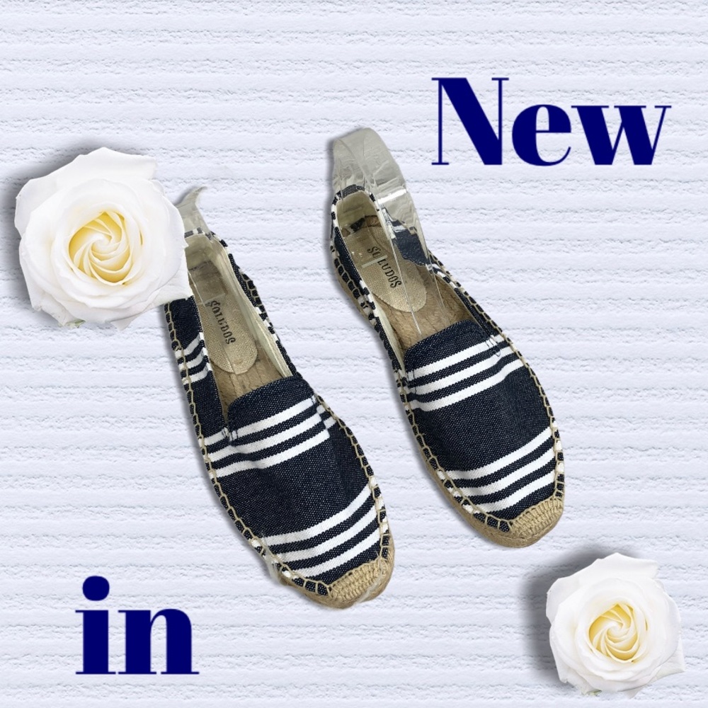 SOLUDOS - NAVY & WHITE STRIPED ESPADRILLES - size 7. Like NEW